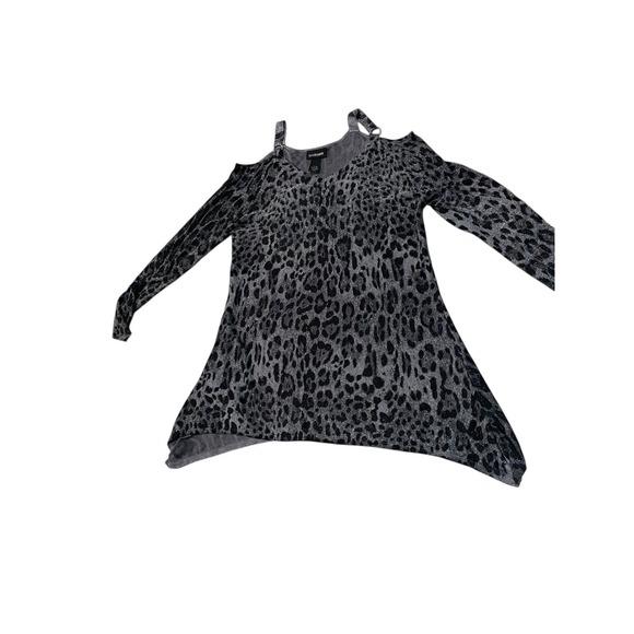 Lane Bryant Cold Shoulder Leopard Shimmer Tunic Top Plus 14/16 Gray Black - Picture 6 of 6